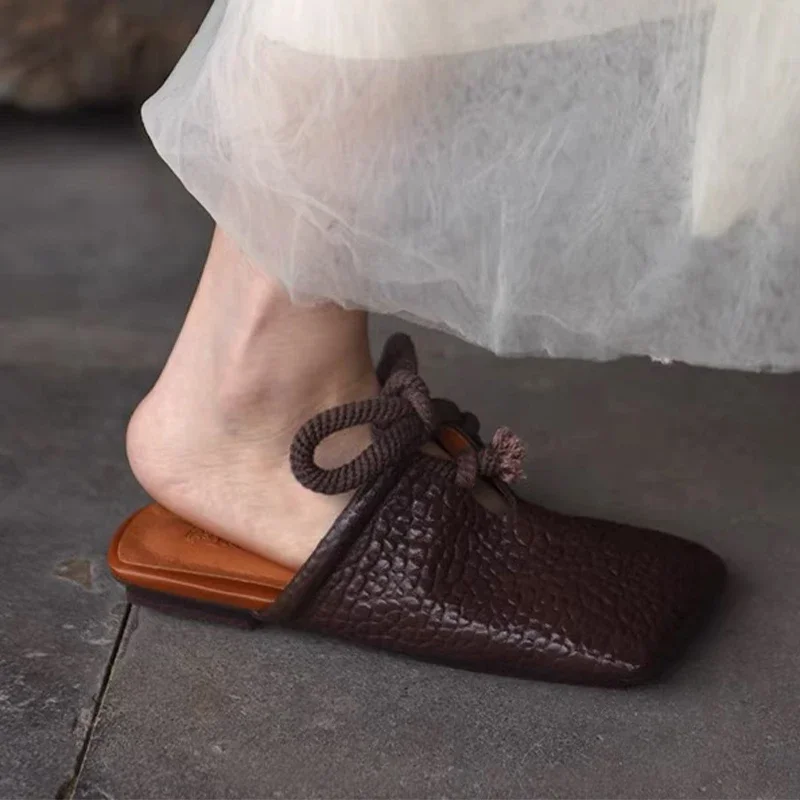 ساحة تو الشقق النعال النساء مصمم البغال أحذية موضة صندل كاجوال 2025 الصيف Slingback الوجه يتخبط Sandalias De Mujer