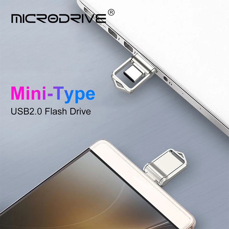 Mini 32GB 64GB 128GB USB 2.0 Flash Drive 2 in1 OTG Metal Type C U Disk High Speed USB Pen Drive Memory Stick For Laptop Desktop