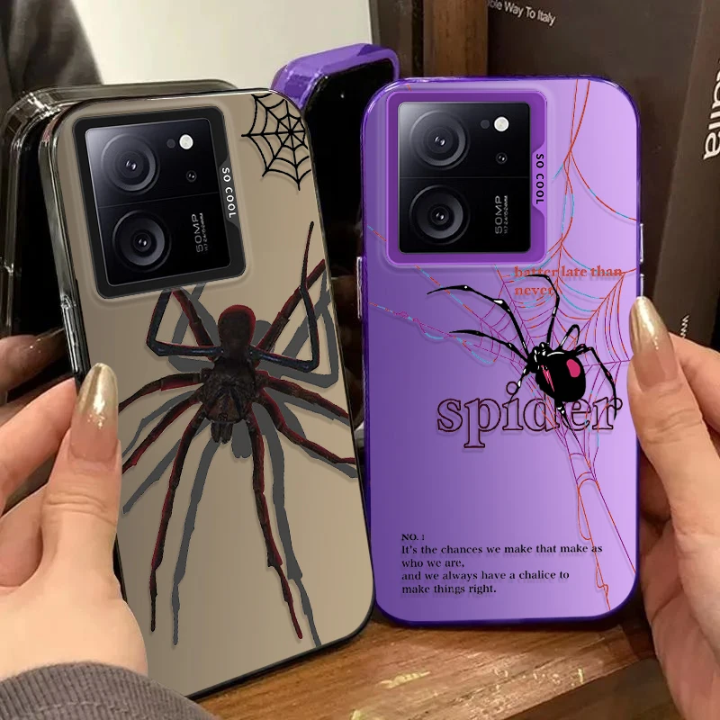 Plating Phone Case For Xiaomi 13T 12T 11 Lite 5G NE 12 13 14 POCO X6 X5 Pro X3 NFC F3 F4 GT F5 Black Poisonous Spider Back Cover