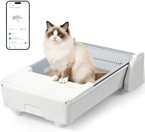 Self Cleaning Cat Litter Box, Open Top Automatic Litter Box for Multi Cats, Dual Rake, Works with Clumping Litter, Anti