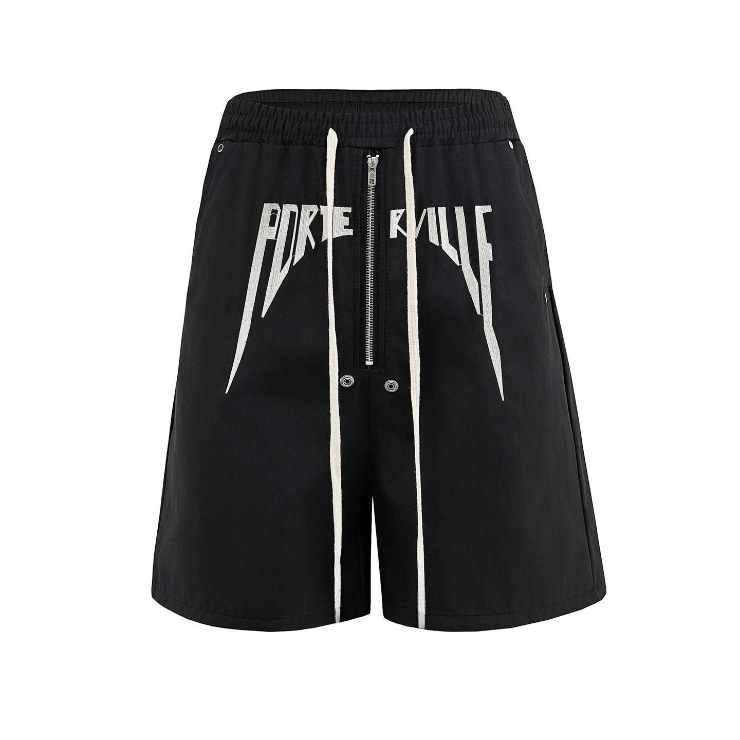 Unisex Loose Fit Bermuda Shorts Wide Leg Elastic Waist Embroidered Rivet Eyelet Casual Hip Hop Streetwear Bottoms