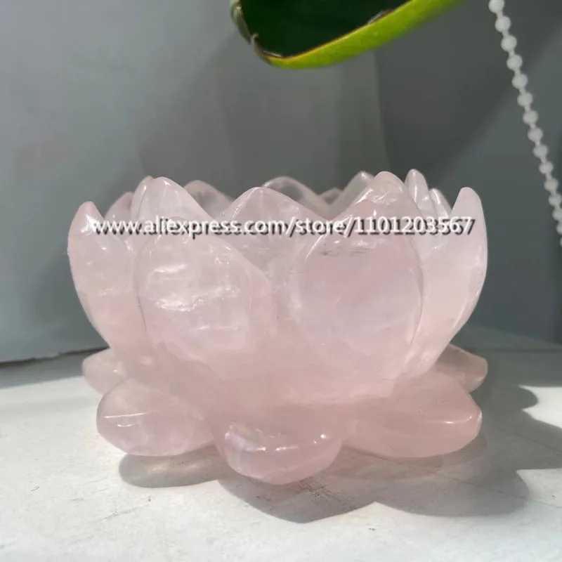 Pink Crystal Love Stone Lotus Yoga Meditation Gift Natural Semi Precious Gemstone Heart Chakra Rose Quartz Flower Specimen Decor