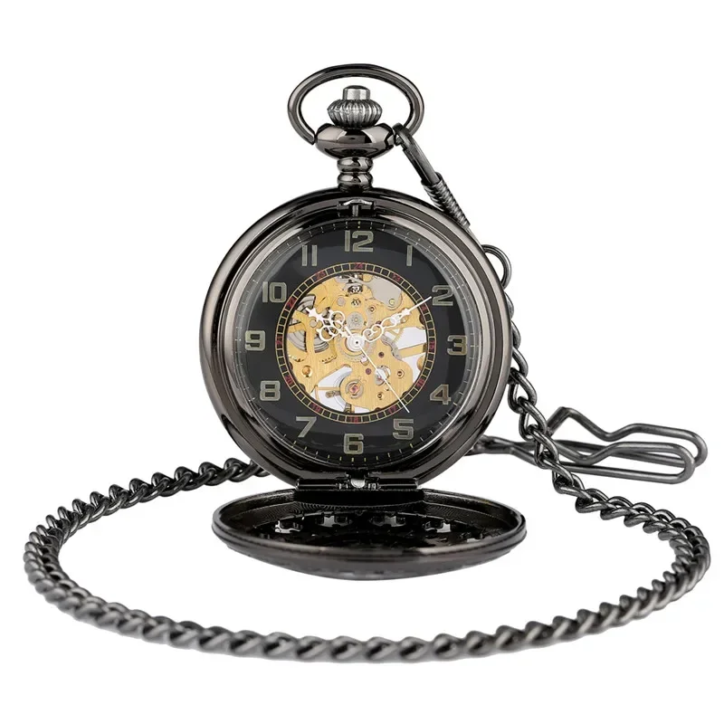 Antique Style Hollow Web Men Women Handwinding Mechanical Pocket Watch Manual Skeleton Clock Arabic Number Dial FOB Chain reloj