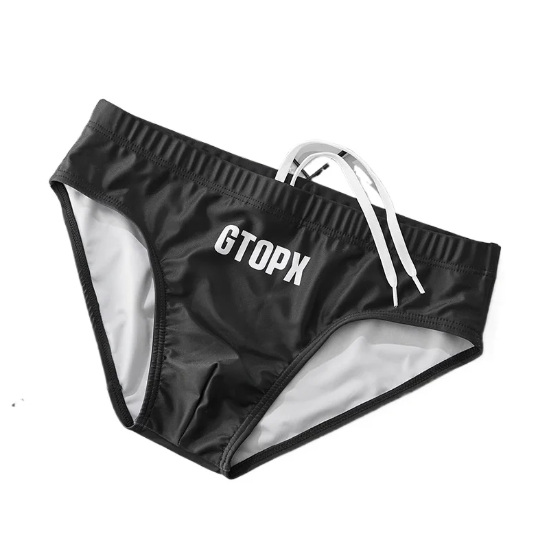 

Men's Swim Trunks Quick Dry Low Waist Bikini Briefs Solid Color Training Swimming Suit Beach Shorts
