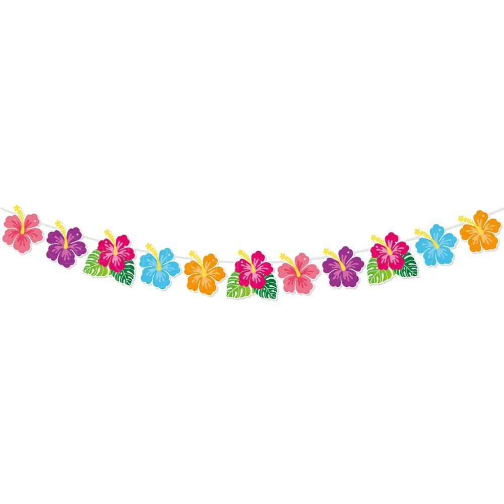 Hawaiian Decoration Banner Summer Beach Garlands Flamingo Flower Bird Birthday Paper Garland Happy Aloha Luau Party Banner