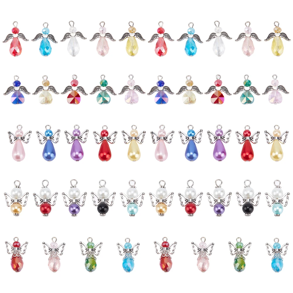 60pcs Mixed Colored Electroplated Glass Angel Wing Charms Pendant for DIY Necklace Bracelet Earring Keychain Jewelry Making