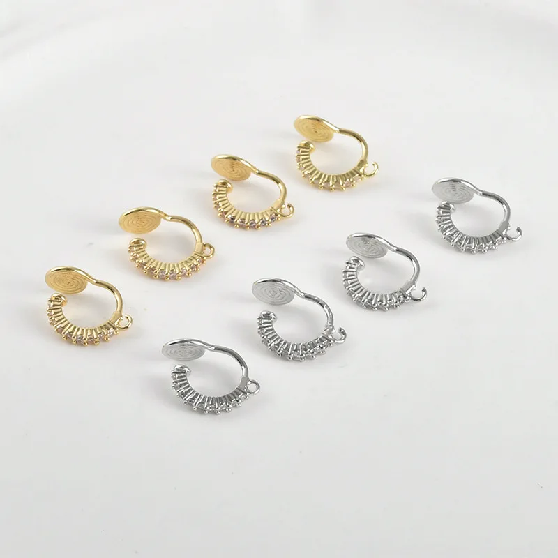 Copper-plated 14k Gold Color Zircon Mosquito Coil Disc Earclip DIY Handmade Imitation Pain Earrings Accessories Material