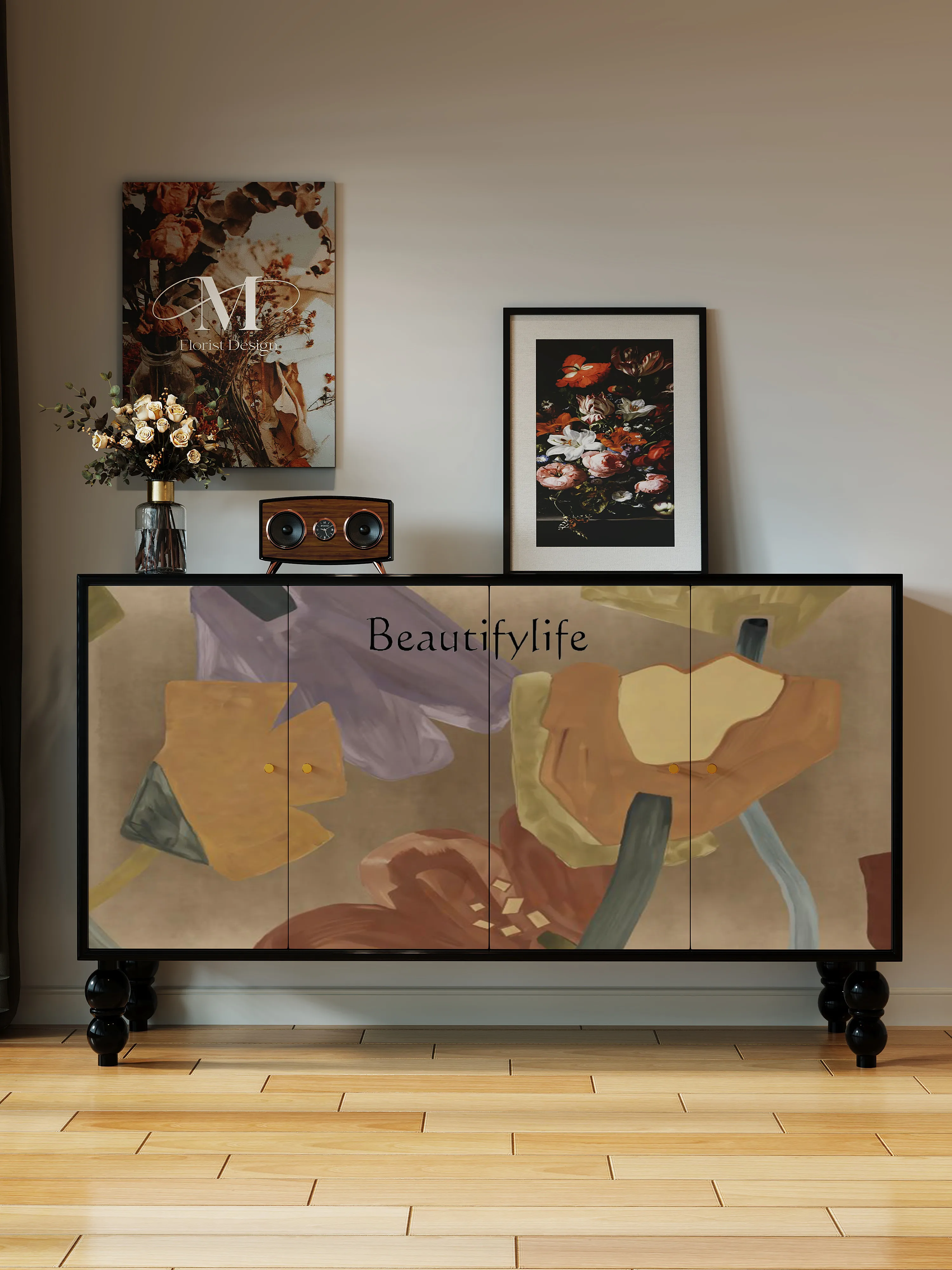 

French Modern Decorative Cabinet Solid Wood Hotel B & B Restaurant Storage Entrance Cabinet