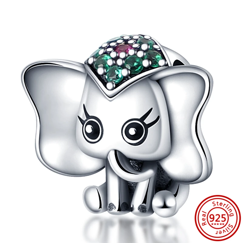 Pendentif en forme d'éléphant en argent regardé 925, perles exquises, convient au bracelet Pandora original, breloque 925, bijoux fins, accessoires de bricolage