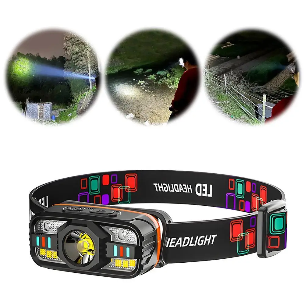 Intelligent Sensing Headlight LED Sensor Flashlight Waterproof Rechargeable Outdoor Fishing Camping Multifunction Headlight