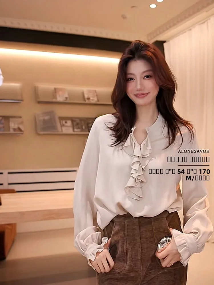 

Женская мягкая плиссированная блузка Dragon Xier в стиле ретро, свободного кроя, для осени и зимы, для повседневной носки, как внутренний или внешний слой, T658, с кружевным узором «Снежинка»