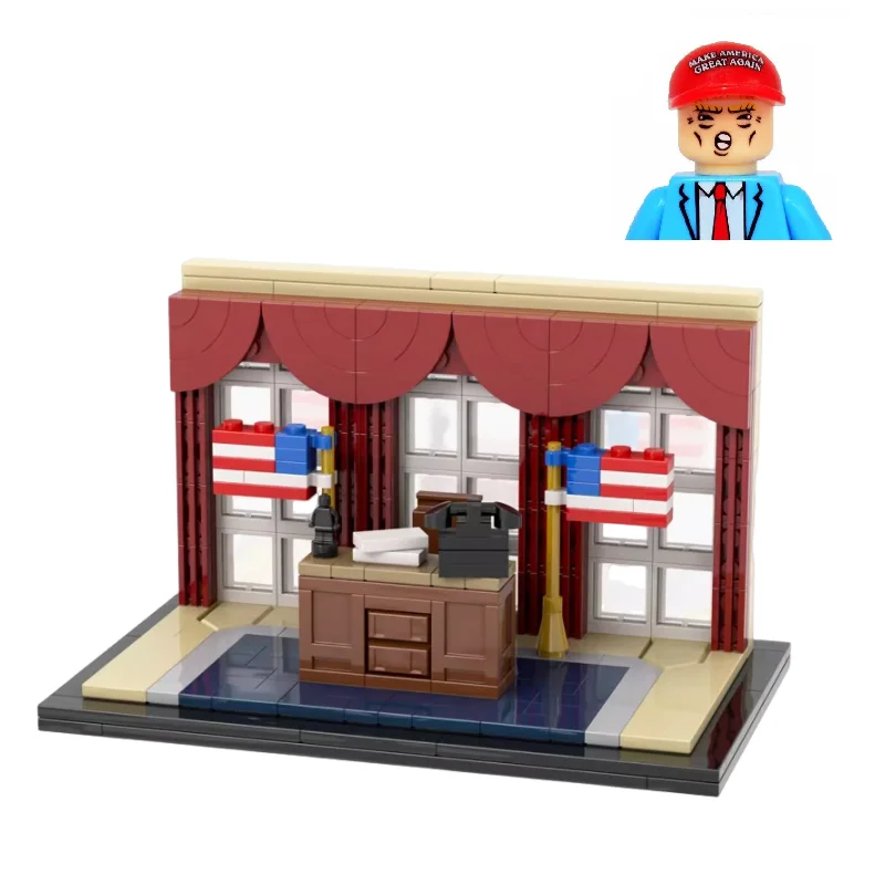 USA White House Office Building Blocks With Trump Mini Action Figure Toys