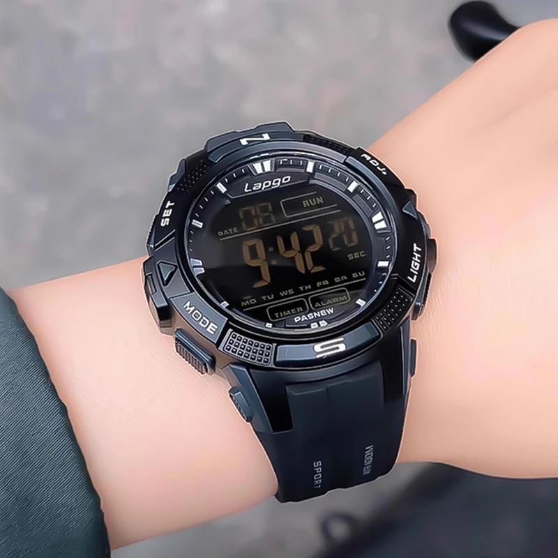 Jam Tangan Digital Multifungsi Pria Hitam Tahan Air Bercahaya Jam Tangan Kasual Anak Laki-laki Fashion Olahraga LED Jam Tangan Elektronik Pria