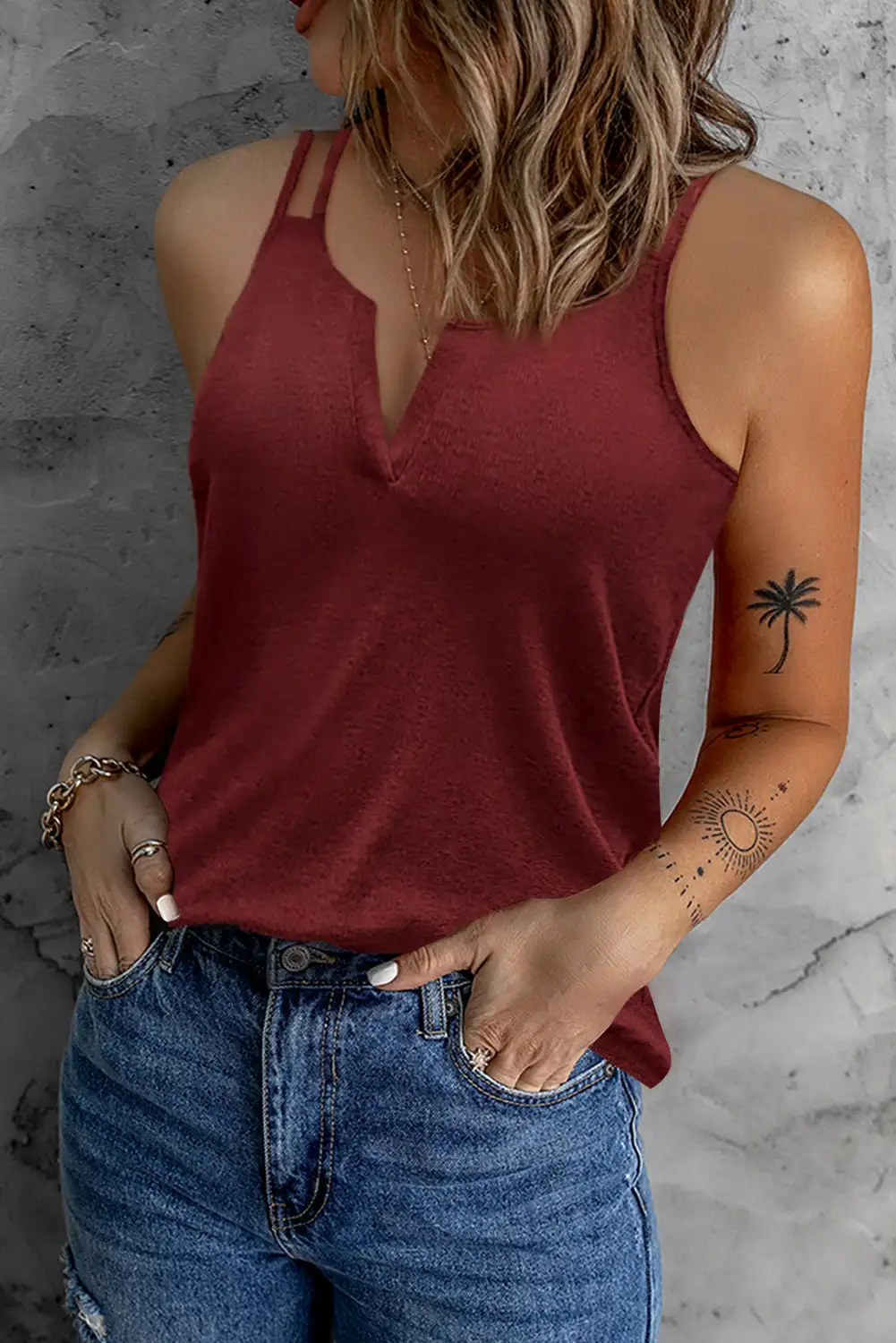 Damen Elegante Lässige V-Ausschnitt Knopfleiste Ärmellose Tanktops Frühling Sommer Locker Sitzende Einfarbige Basic Bluse Hemd Str – Detail 5