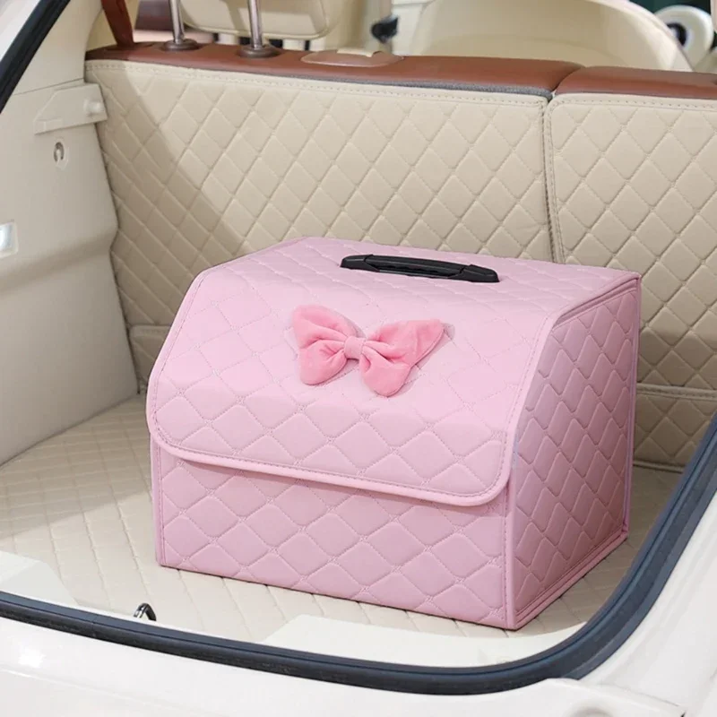Cute Foldable Car Trunk Storage Organizer-Diamond Pattern,Multifunctional Collapsible Box for Vehicle Interior Clutter-Free Keep