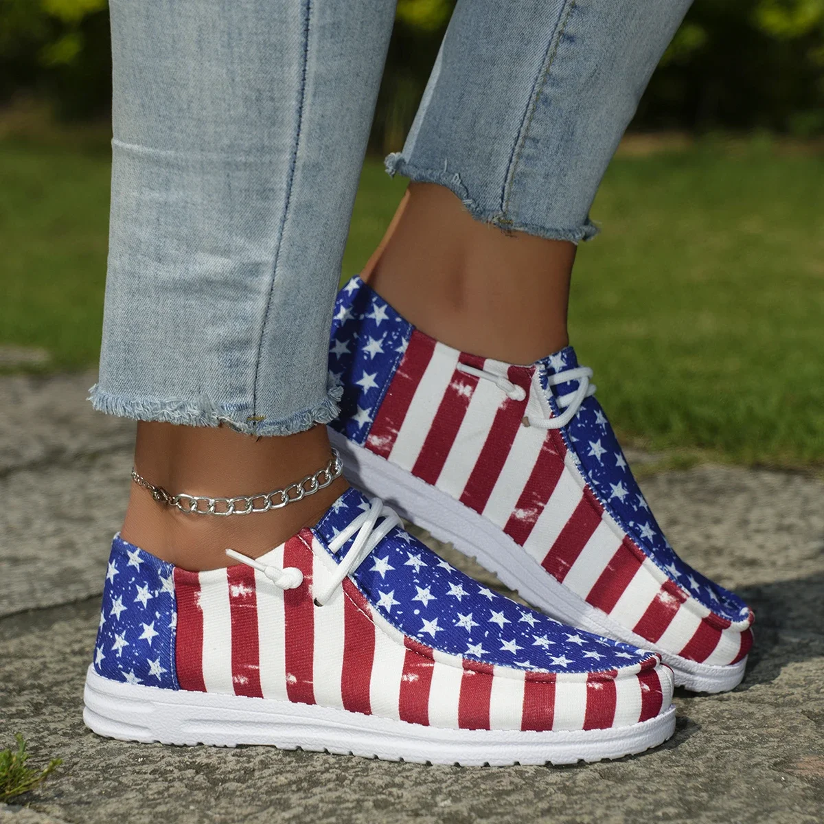 Low Top Sneakers For Women Women Fashion Trainers Shoe Non-Slip Sneakers Casual Independence Day Flag Print Low Top