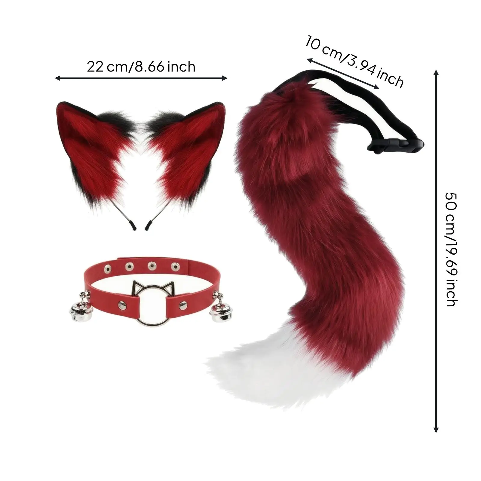 Furry Cat Ear Headwear Plush Costume Set with Tail and Waist Strap for Animal Theme Party Cosplay Events