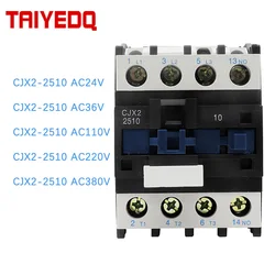 Contactor de CA CJX2-2510, Contactor plateado LC1 DIN montado en riel 1NO, voltaje abierto Normal, 220V/380V/24V/110V