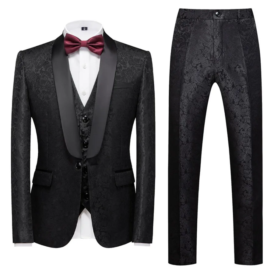 

Fashion New Men's Casual Business Wedding Jacquard Suit 3 Pcs Set Blazer Jacket+Vest+Trousers Male Party Banquet Formal Clothing