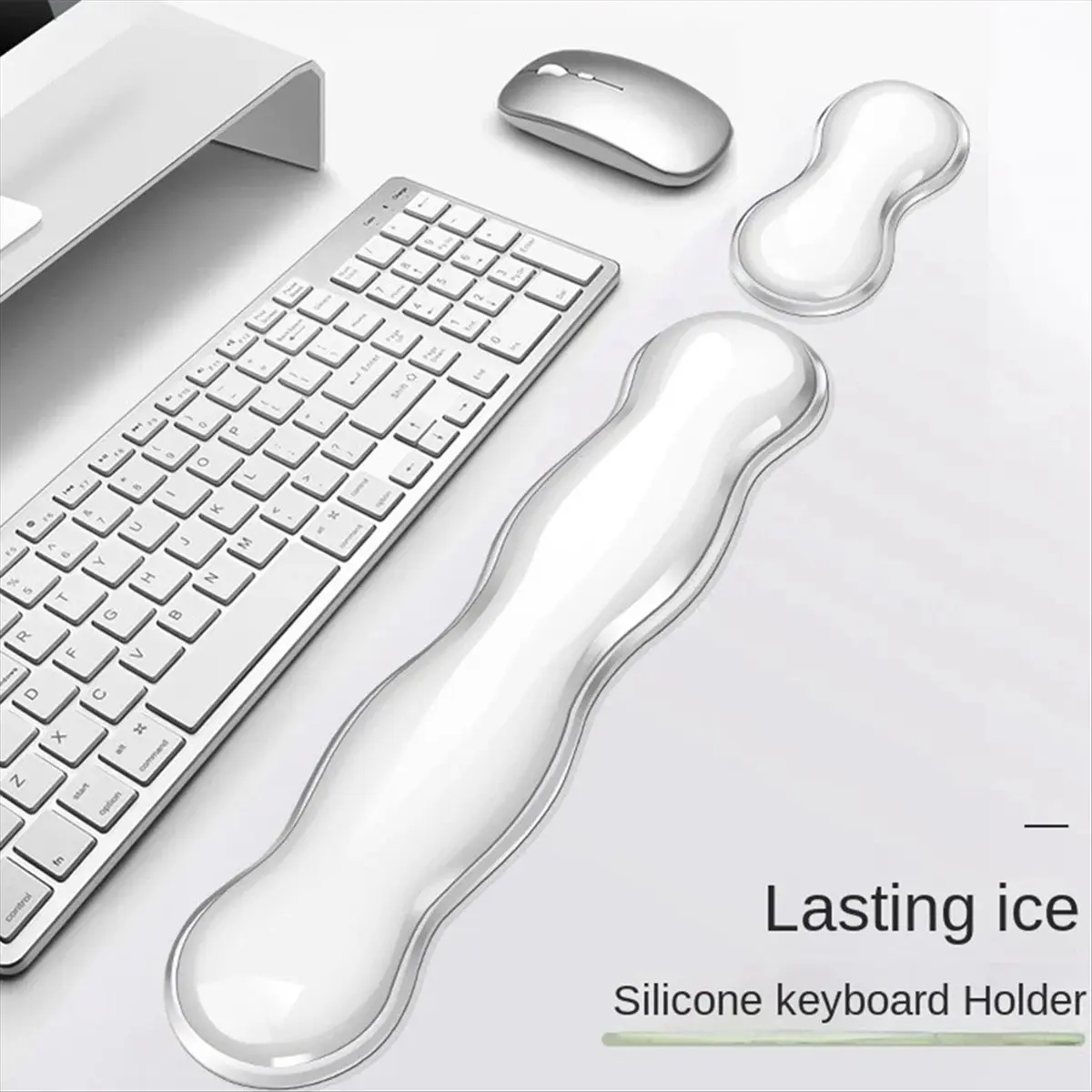 A43M Rubber Mouse Pad with Wrist Rest, Keyboard Tray, Non-Slip Silicone Transparent Desktop Office Wrist Rest
