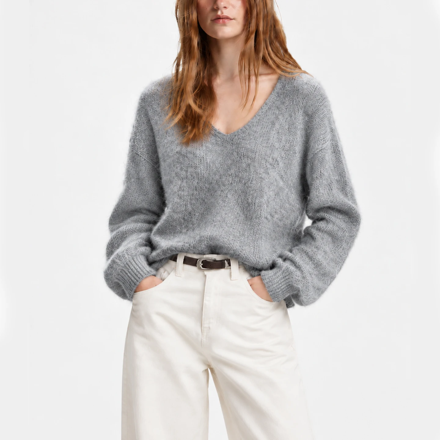 CH Women's Oversized V-Neck Sweater Solid Loose Casual Pullover Plus Size Jumper AutumnWinter