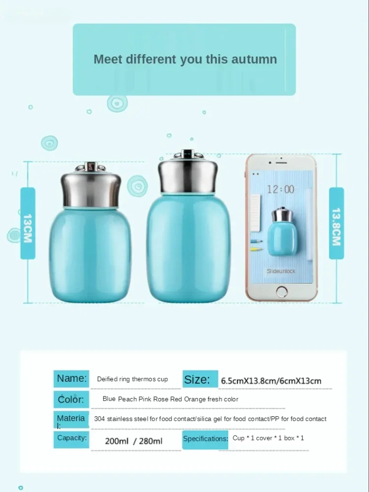 LMHBJY 200ML/280ML Mini Cute Coffee Mug Vacuum Flasks Thermos Stainless Steel Travel Drink Water Bottle Thermoses Cup