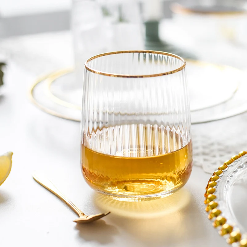 Large Glass Cup Crystal Gold Rim Drinking Cup Lead-free Wine Glasses Cocktail Whiskey Cup Tea Coffee Mug Home Cafe Bar Drinkware