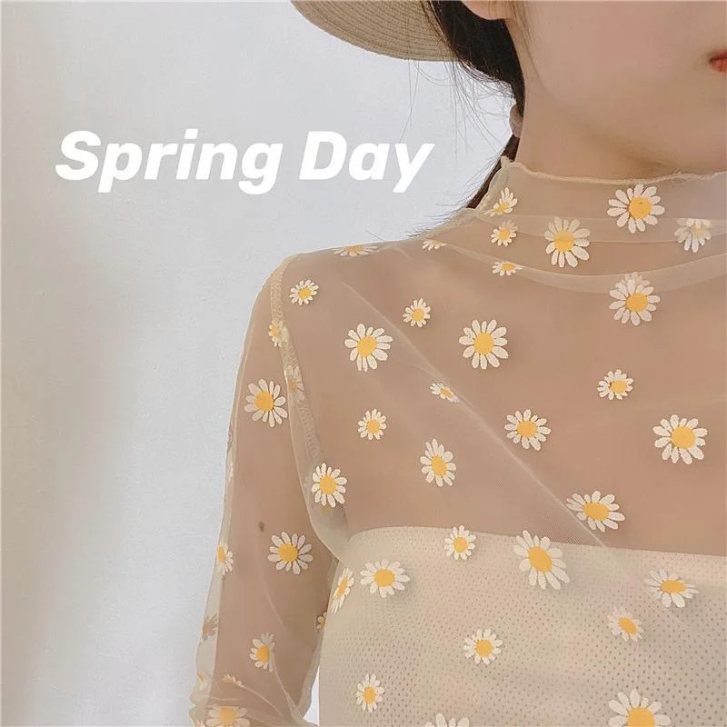 

Блузка с цветочным принтом, женская одежда для защиты от солнца, корейский стиль, высокий воротник, длинный рукав, стандартная длина, повседневный стиль