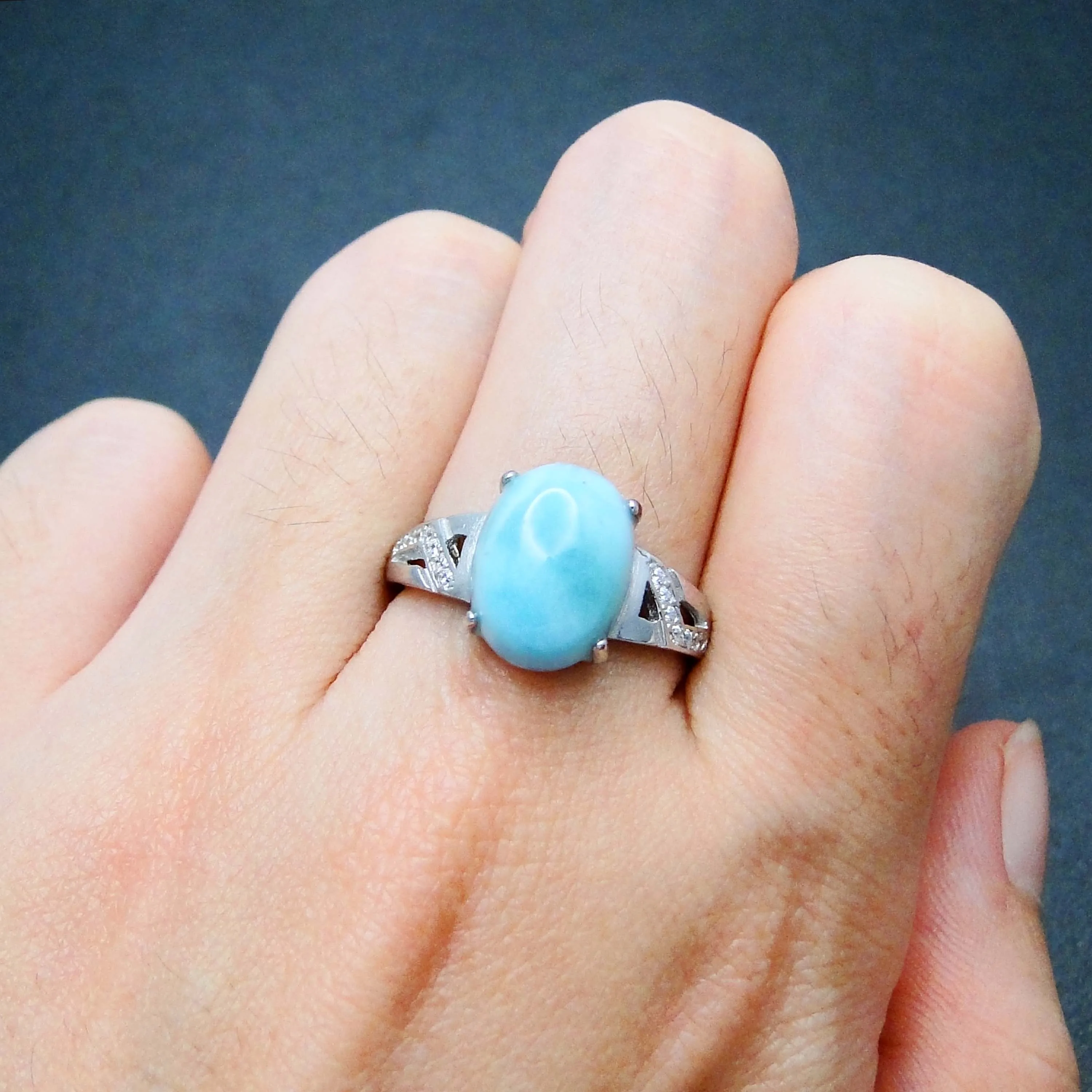 100% 925 Sterling Silver Fine Jewelry Natural Dominica Larimar Ring For Engagment Wedding Ring Gift