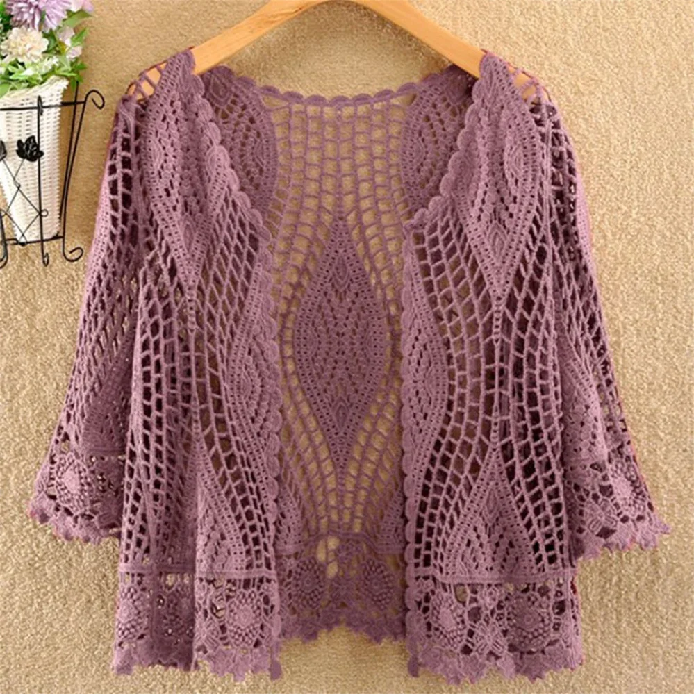 Thin Ladies Coat Knitted Cardigan Jacket Women Spring Summer New Hollow Shawl Short Sun-proof Tops Female Casual All-match V987