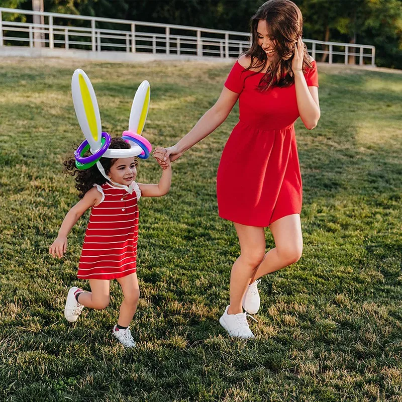 Juego inflable de lanzamiento de anillos de conejito de Pascua, juegos de fiesta de lanzamiento de anillos con orejas de Pascua, juguetes inflables, regalo