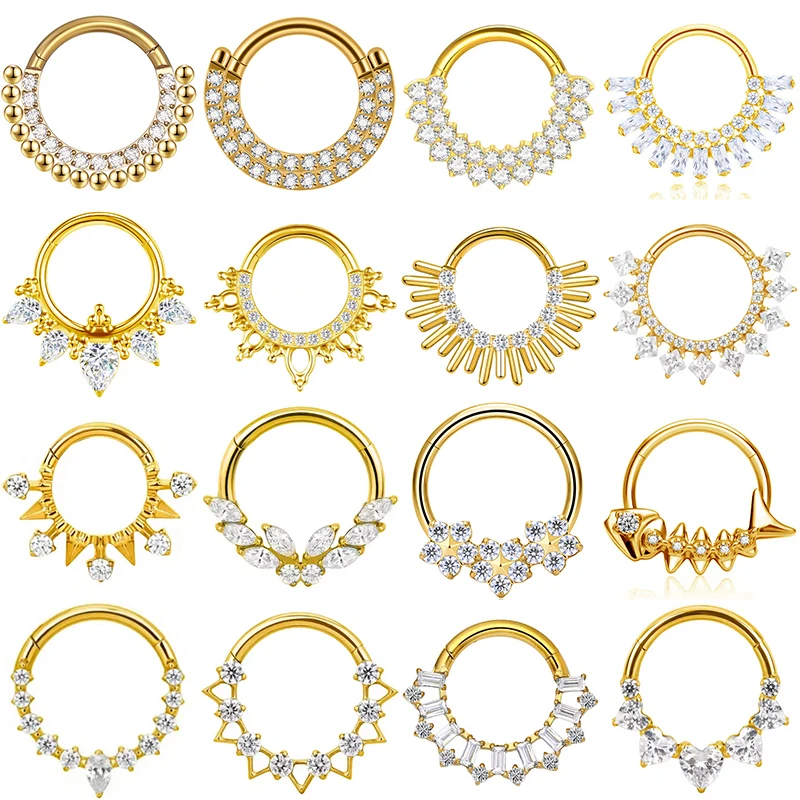 

1PC G23 Titanium Nose Rings Septum Clicker Hinged Segment Earrings Cartilage Tragus Hoop CZ Helix Conch Daith Piercing Jewelry