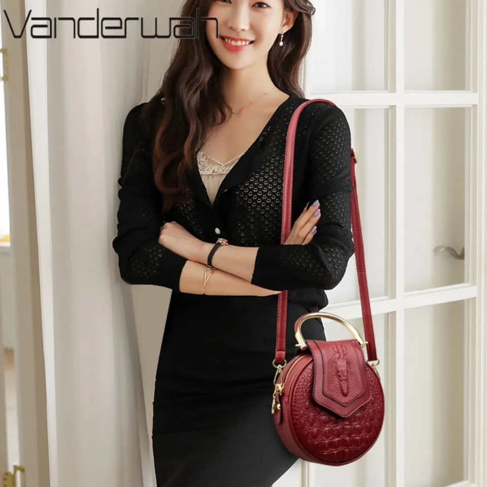 VANDERWAH Circle Crocodile Pattern Shoulder Bags for Female Luxury Designer Soft Leather Ladies Handbags Purse Fashion Small Sac