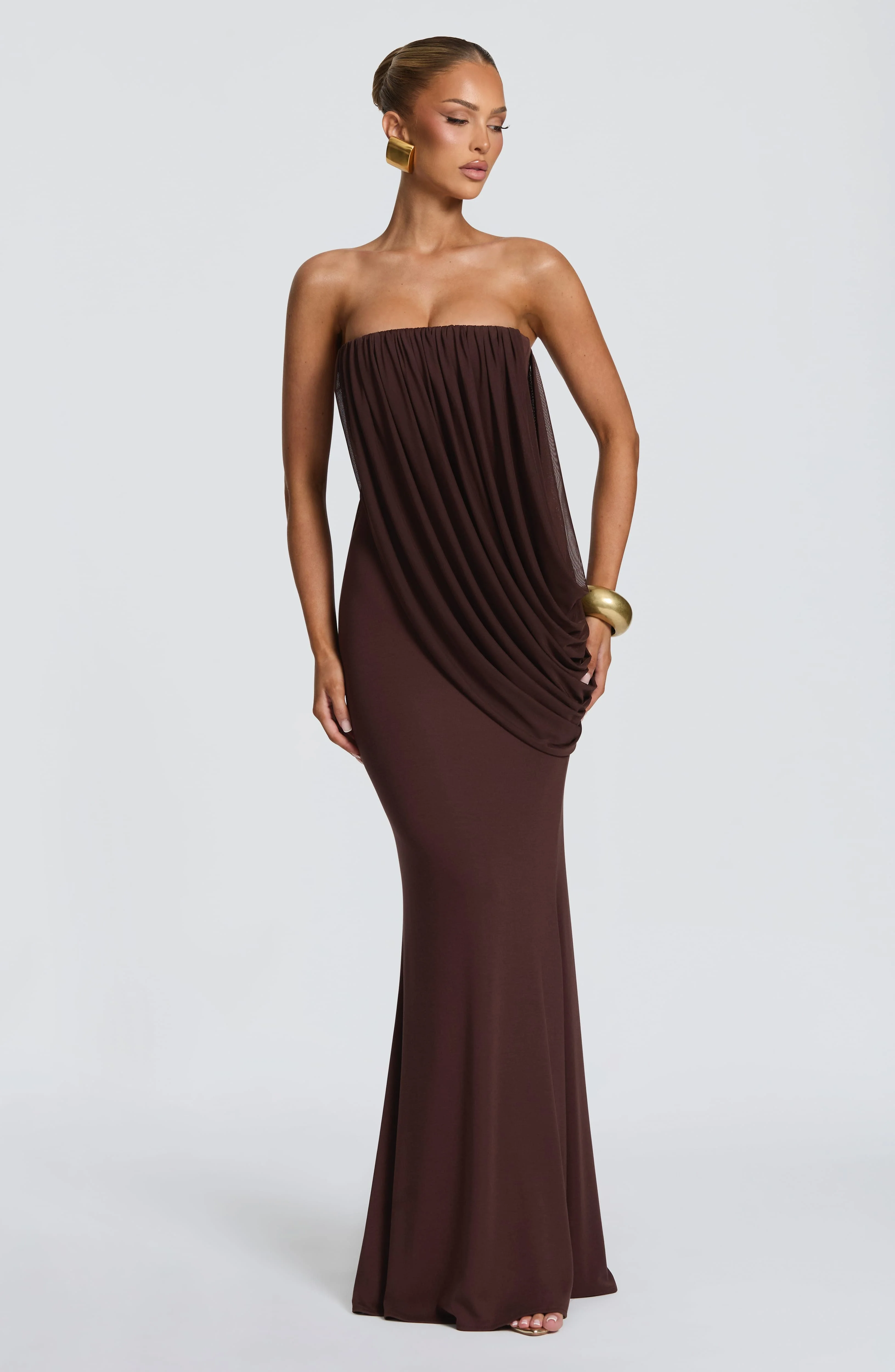 Strapless Draped Mermaid Maxi Dress Women Ruched Bodycon Evening Gown Elegant Formal Party Wedding Guest Long Dress - view 3