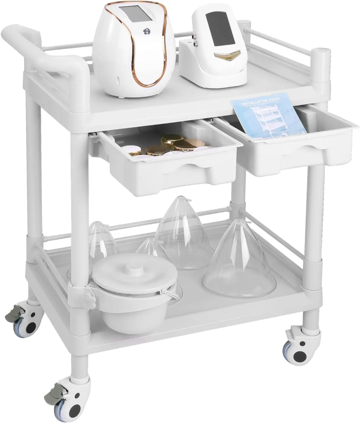 hetician Cart With Wheels & Bucket And 2 Big Drawer, Beauty Salon Trolley Cart, 2 Tier Heavy Duty Spa Cart, Load 330Lbs,