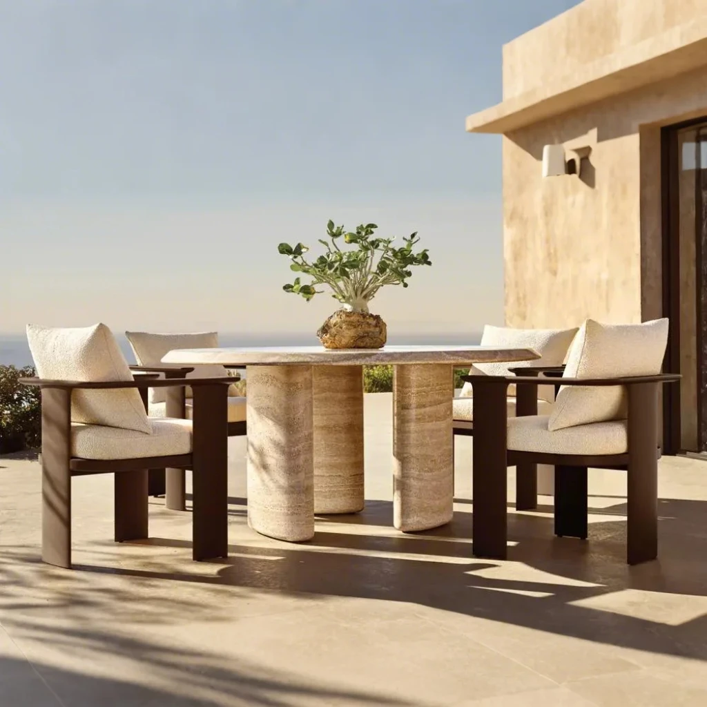 Luxury High Quality Lightweight Outdoor Dining Table Chair Set Modern Style Aluminum Patio Furniture Waterproof Cushion Hospital