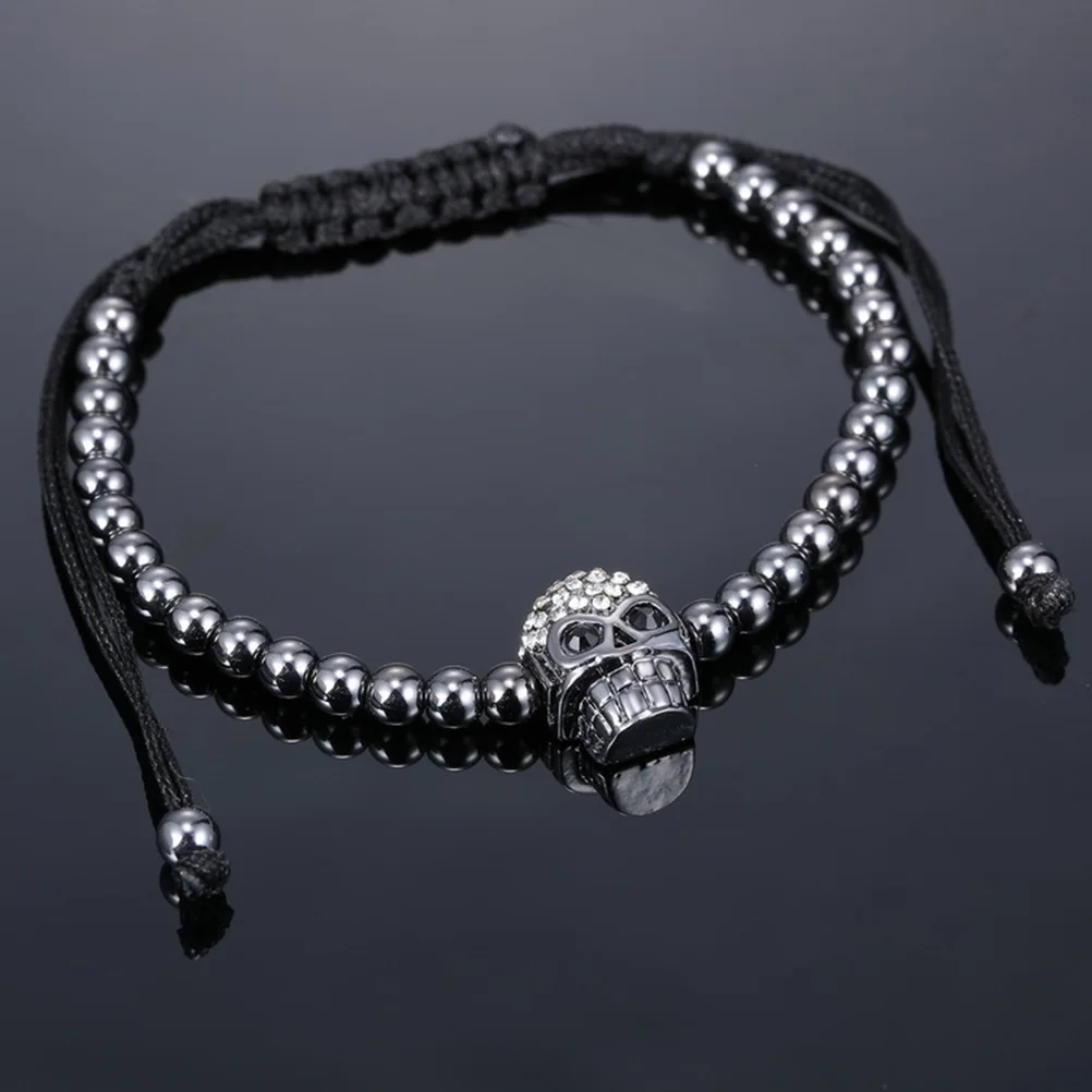 

Creative Adjustable Braided Bead Weaving Bracelet For Men Lightweight Comfortable Copper Rope Skull Zircon Bangle Gift Jewelry