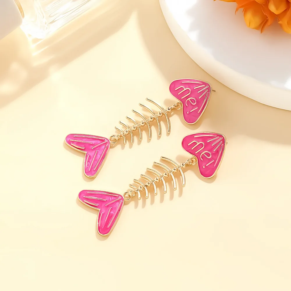 Summer Dopamine Colored Enamel Fishbone Stud Earrings for Women Creativity Geometric Larger Studs Trend Jewelry Wholesale Aretes