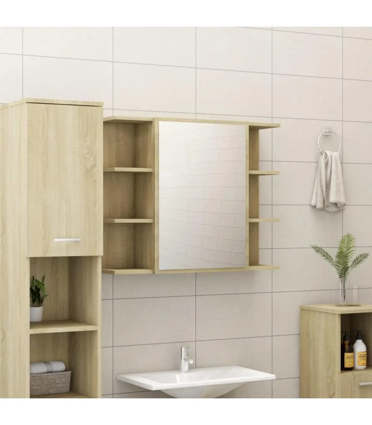 Bathroom vanities mirror cabinet bathroom plywood color Oak 80x20,5x64 cm