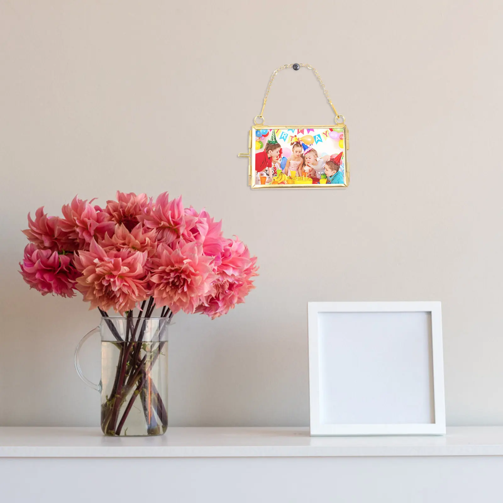 2Pcs Gold Metal Floating Picture Frame Set