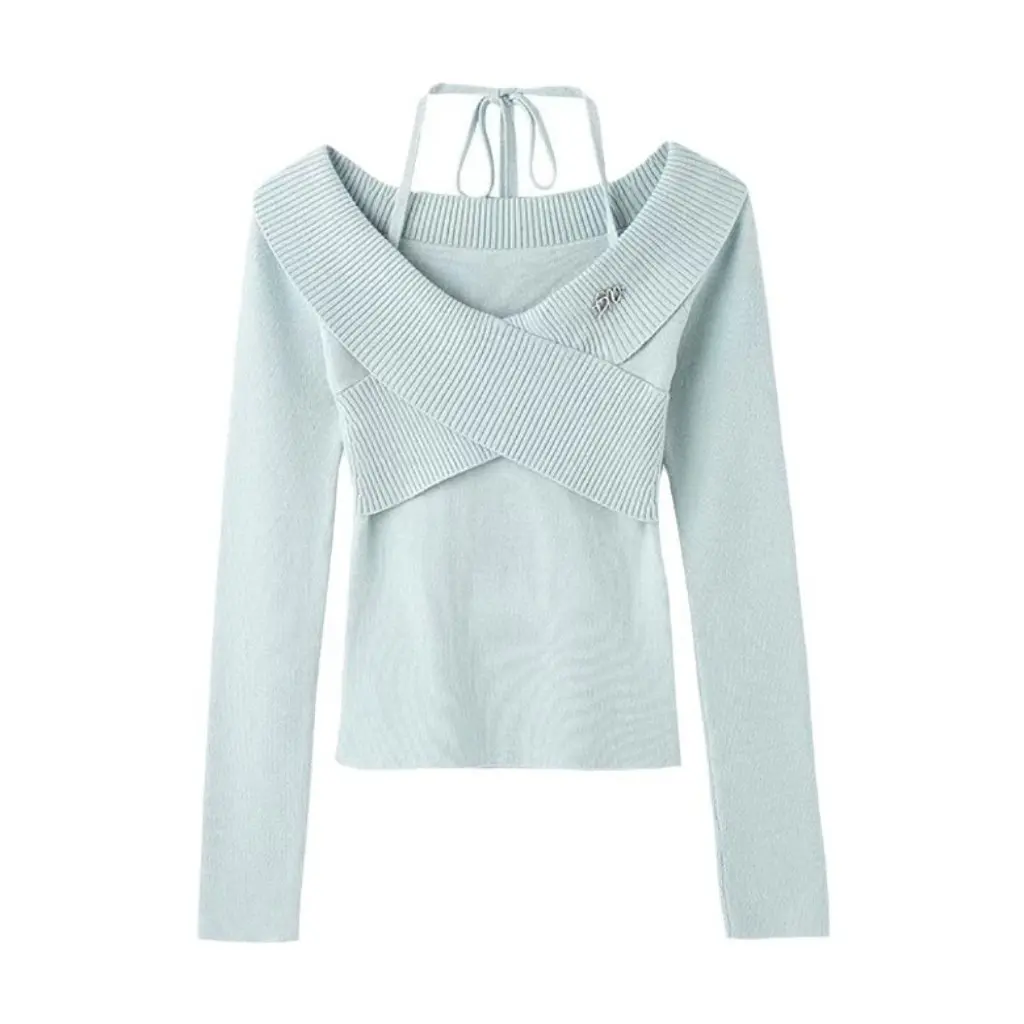 

Design Sense Women's Irregular Slim Short Knit Sweater Autumn Winter Base Layer Top New Niche Style