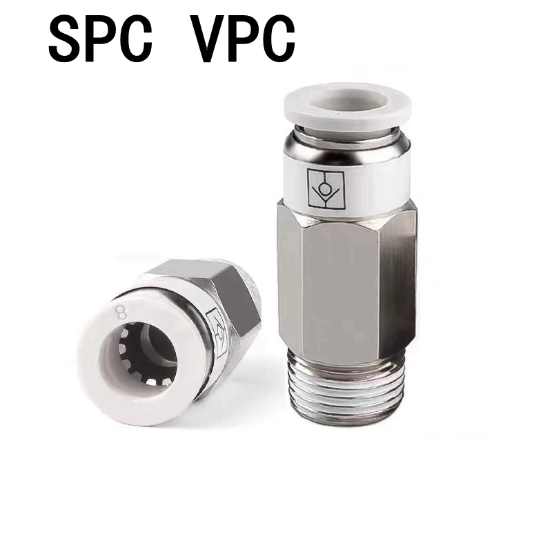 

Check Valve Pneumatic Quick Connector SPC VPC Outer Thread 1/8 1/4 3/8 1/2 Straight Vent Pipe Hose Gas One-way Through Connector