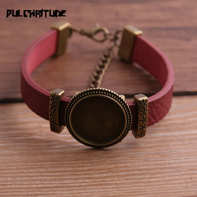 1pcs  PU Bracelets Bangles Base Setting Cuff Blank Trays Brazel Fit 18mm Glass Cameo Dome Cabochon DIY Jewelry Findings P6710