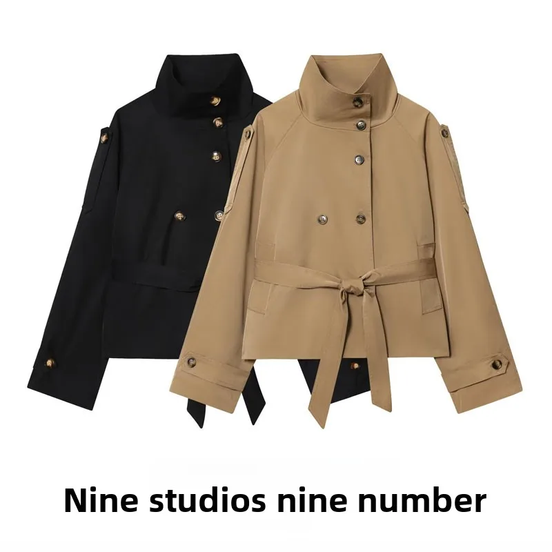 

Свободное двубортное пальто с высоким воротником и поясом, женское пальто Faion Commute Sle ort, длина, полиэфирное волокно, чистый цвет