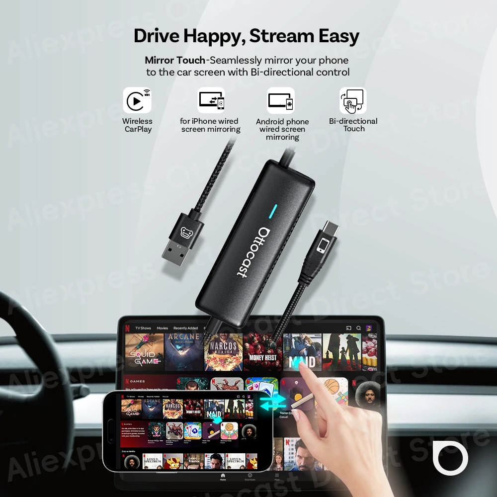 

Mirror Touch Bi Mirroring Wireless CarPlay Adapter Car Control Phone for Video Or Mini Express Wireless Android Auto Car Play