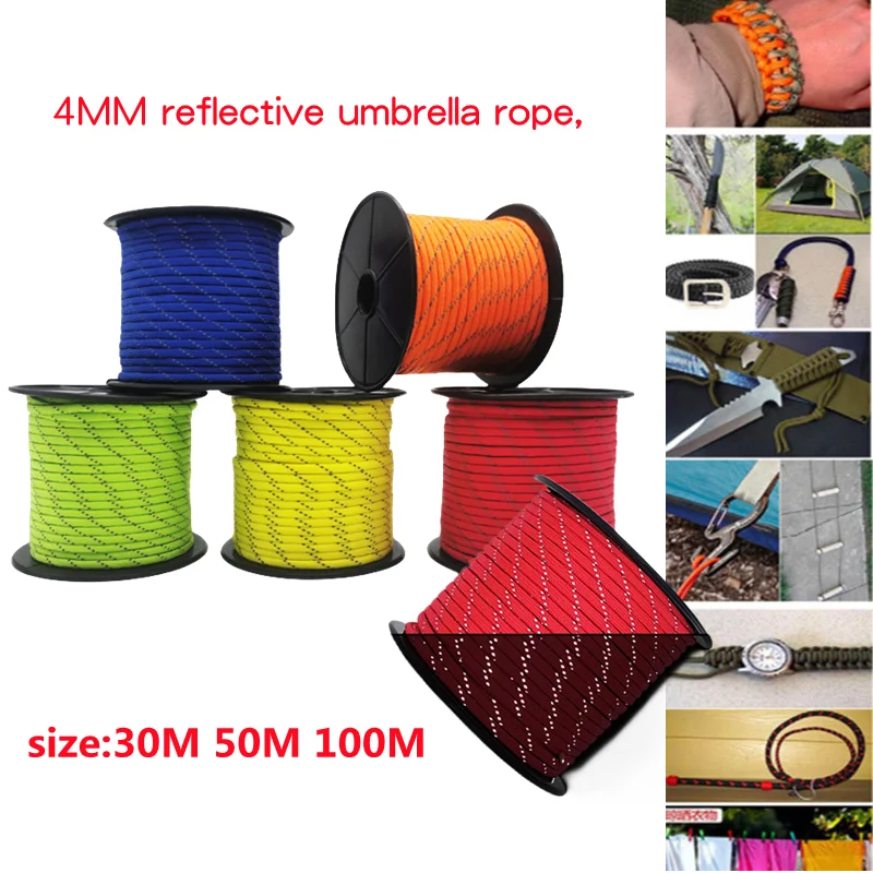 4 مللي متر قطرها 550lbs 7 النوى عاكس المظلة حبل 30/50/100 متر للبقاء المظلة حبل تسلق التخييم حبل التنزه #1