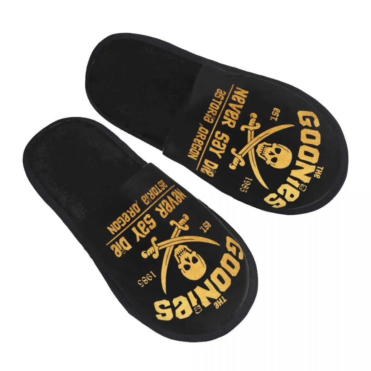 The Goonies Never Say Die House Slippers Women Cozy Memory Foam Gothic Pirate Skull Slip On Hotel Slipper Shoes