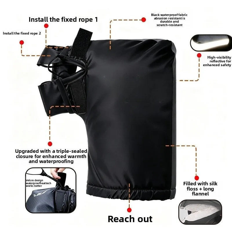 Large Clear Cover Winter Motorcycle Handlebar Muffs Thick Fleece Ebike Scooter Bar Mitts Thermal Trike Hand Warmers Moped Gloves