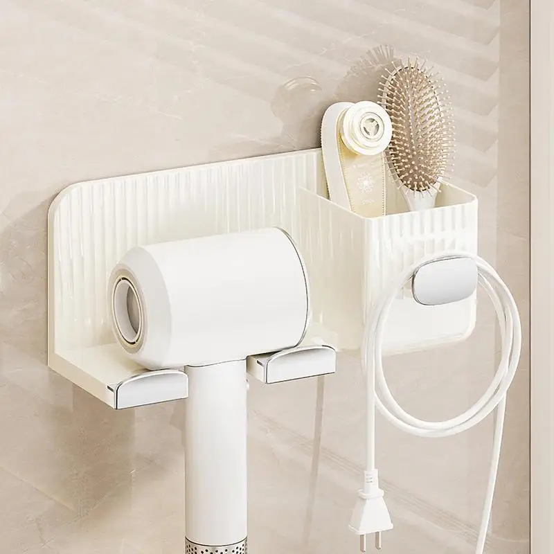 

Wall-mounted Hairdryer Holder No-drilling Home Bathroom Storage Rack Modern Simple Style Space Saving Storage Box