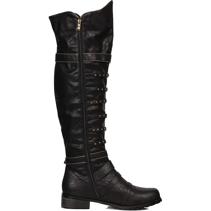 Herren Kniehohe Steampunk Piratenstiefel Vintage Gothic Renaissance Cosplay Lange Stiefel Halloween Party Nieten-Schnallen-Schuhe – Detail 4